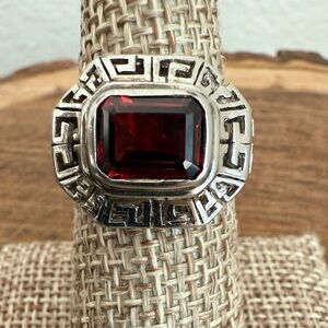 Garnet Gemstone and Sterling Silver Ring Size 7